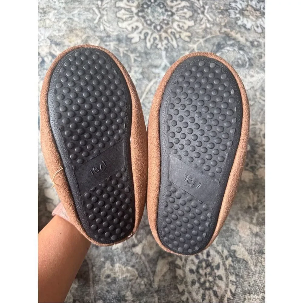 Coxist Cozy Brown Faux-Suede Slippers with White Sherpa Trim